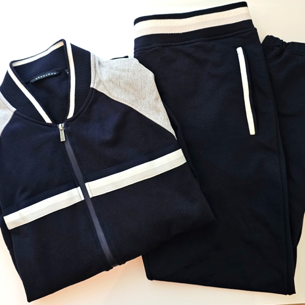 Sean John Casual Set with Zippered Jacket and Sweatpants Blue & Gray Sz 2X & XL